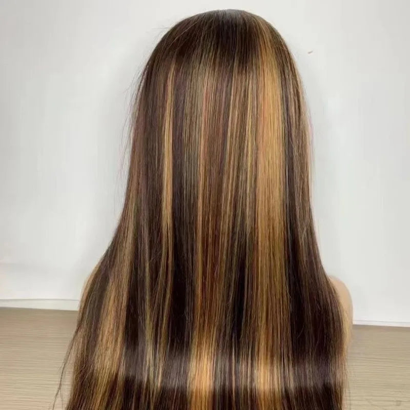 30inch Caramel Piano Color #4/27 Lace Front Wig Straight Body Wave Deep Wave Brazilian Hair