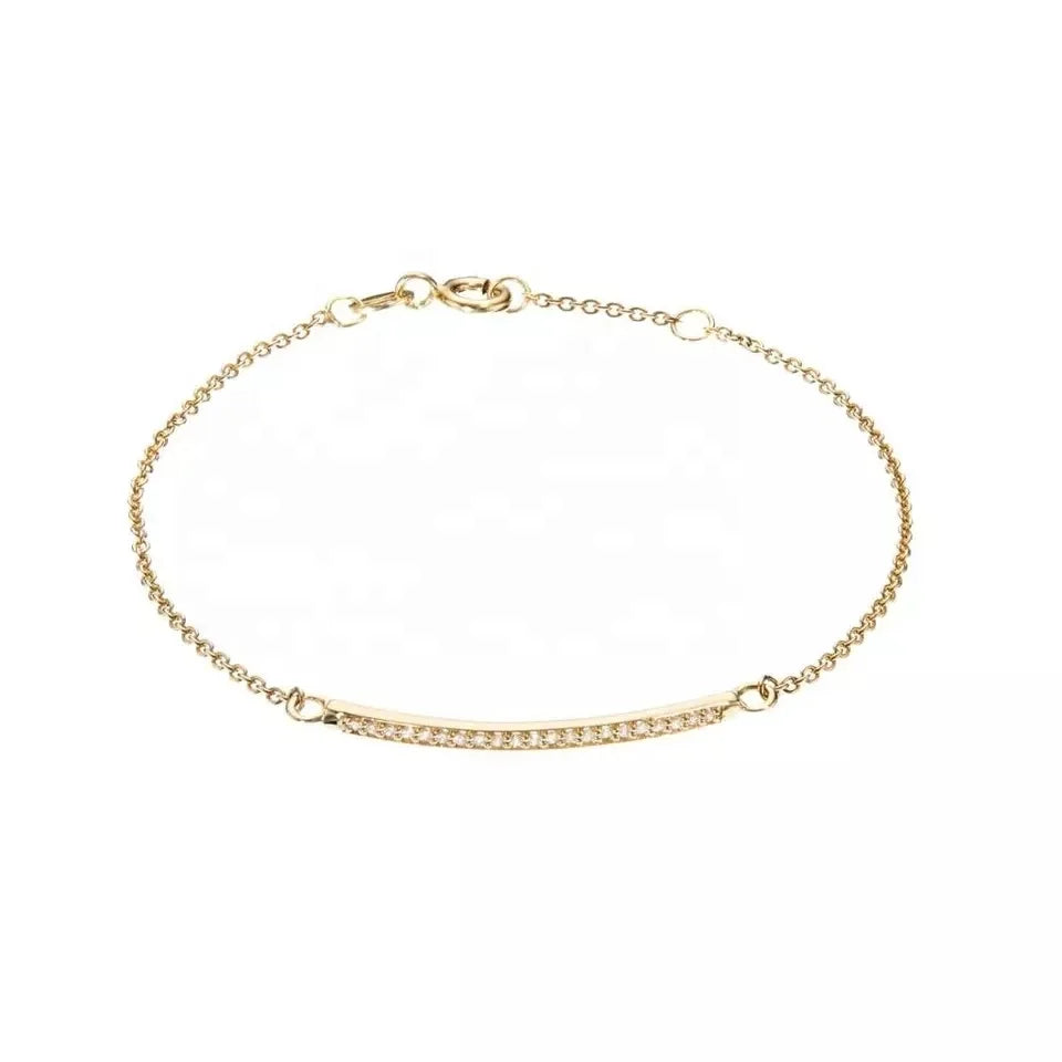 LOZRUNVE 925 Sterling Silver 18k Gold Elegant Pave Diamond CZ Bar Bracelet Women