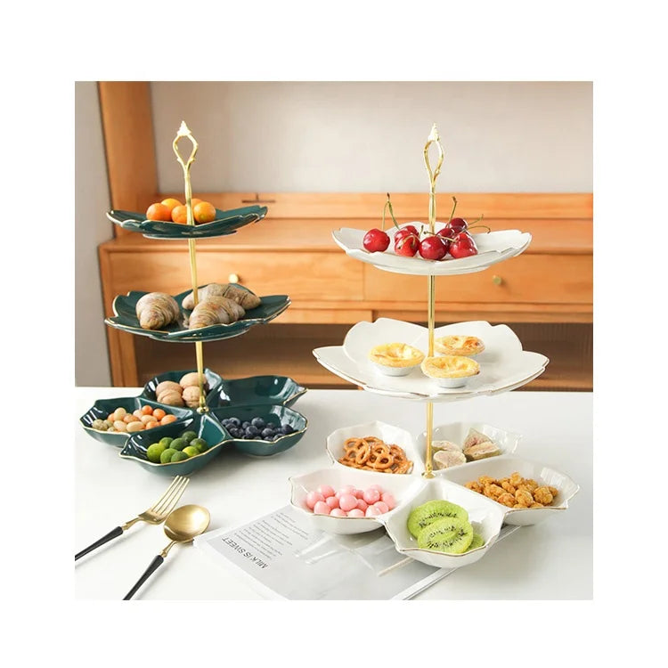 3-Tier White Porcelain Wedding Cupcake Stand Petal Design Eco-Friendly Food Contact Safe Ceramic Dessert Tea Party Serving