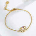 Classic 18K Gold Brass Double Ring Zircon Pendant Bracelet CZ Interlocking Bracelet for Ladies