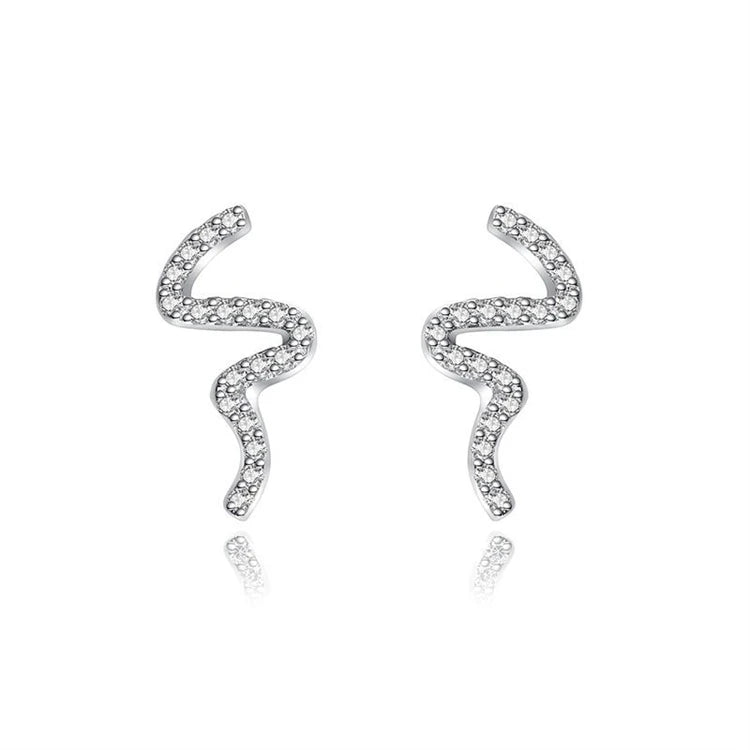 Hot selling 925 sterling silver women fashion simple earrings luxury zircon diamond snake shape stud earrings
