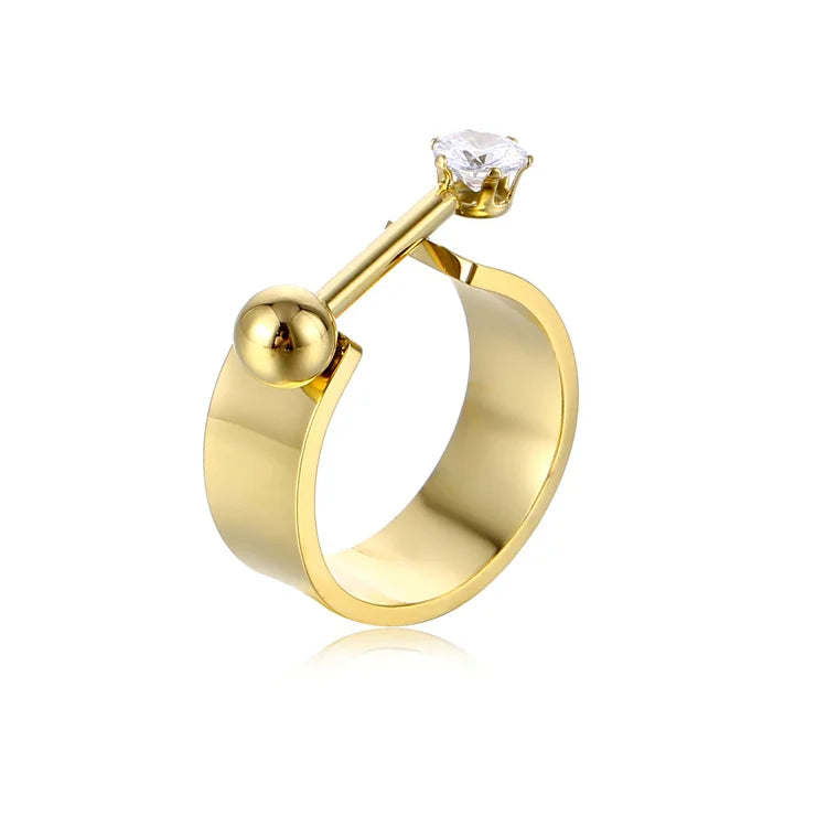 Unique Ring Jewelry Stainless Steel Cuff Open Ring Gold Plated Chunky Diamond Rings for Women