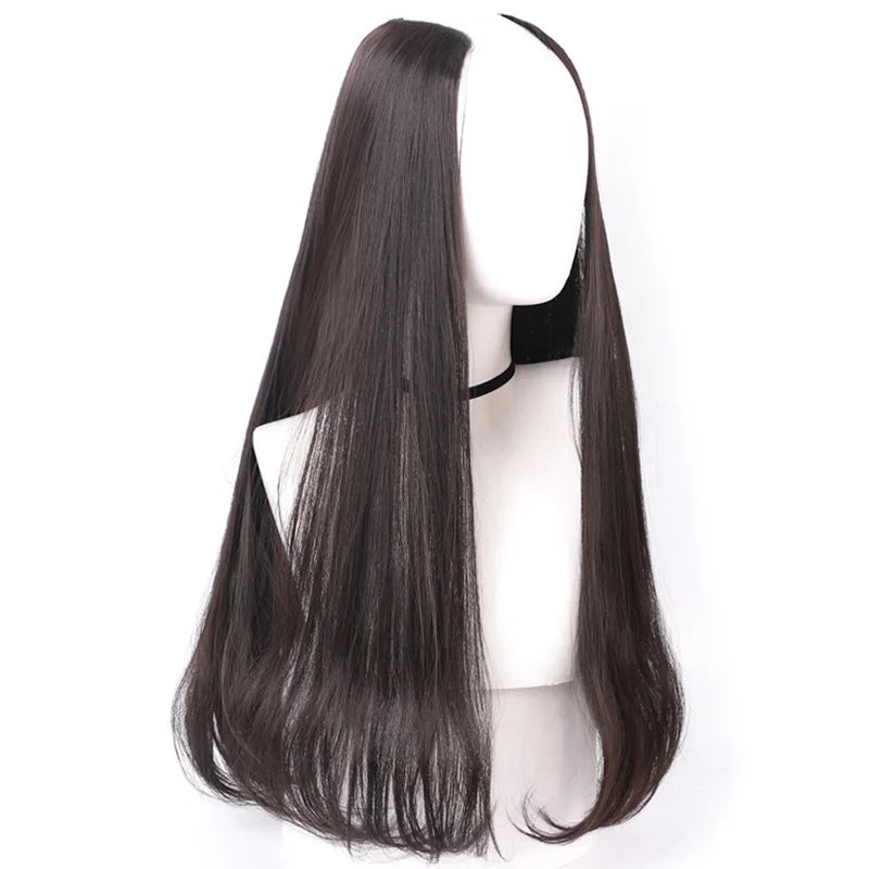 AU LONGFOR Wig Female Long Curly Hair Big Wave One Piece Seamless Long Hair U-shaped Half Head Cover Wig Piece