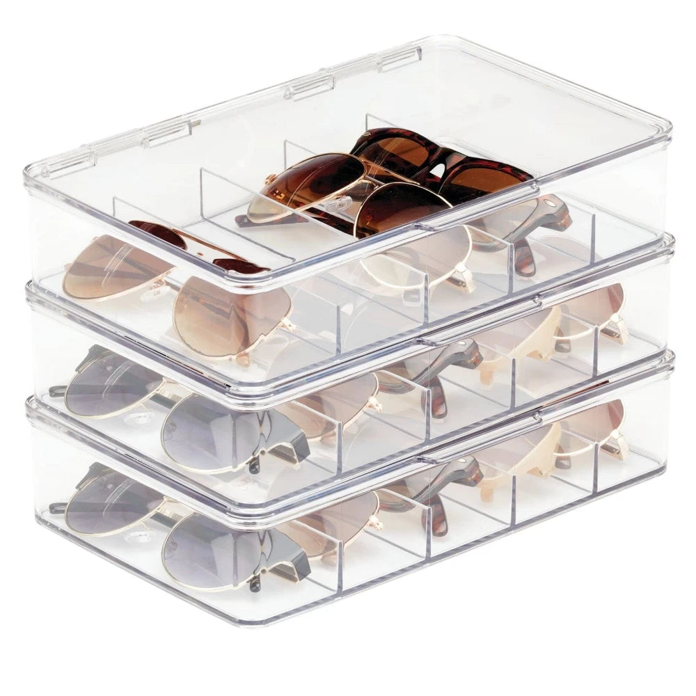 Eye Holder Premium Sunglass Organizer Plastic Stackable Eyeglass Case with Hinged Lid