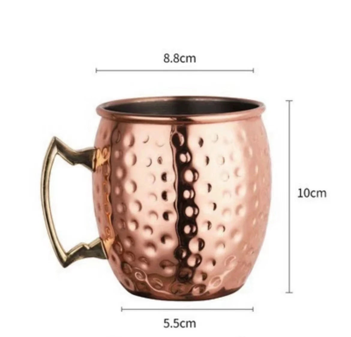 530ML Hammered Vintage Moscow Mule Mugs 304 Stainless Steel Lining Pure Copper Plating Gold Brass Handles Eco-Friendly for Party