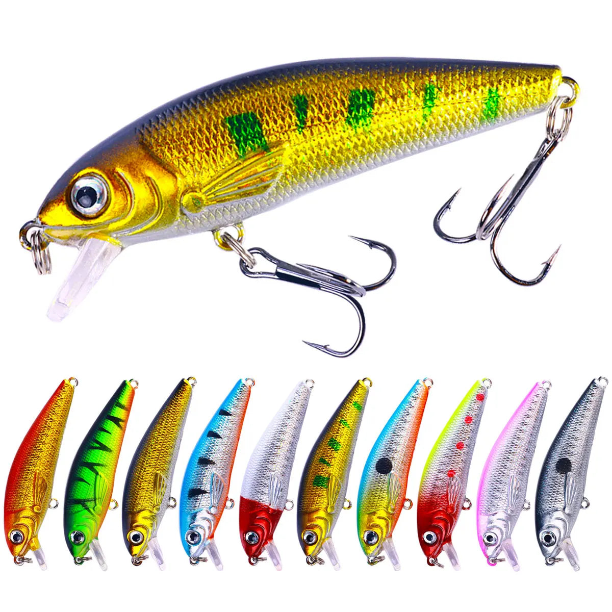 Short Tongue Board Minnow Bait Sinking Lure Fishing 3D Eyes with DIFFERENT COLORS for Bass Walleye Pike
