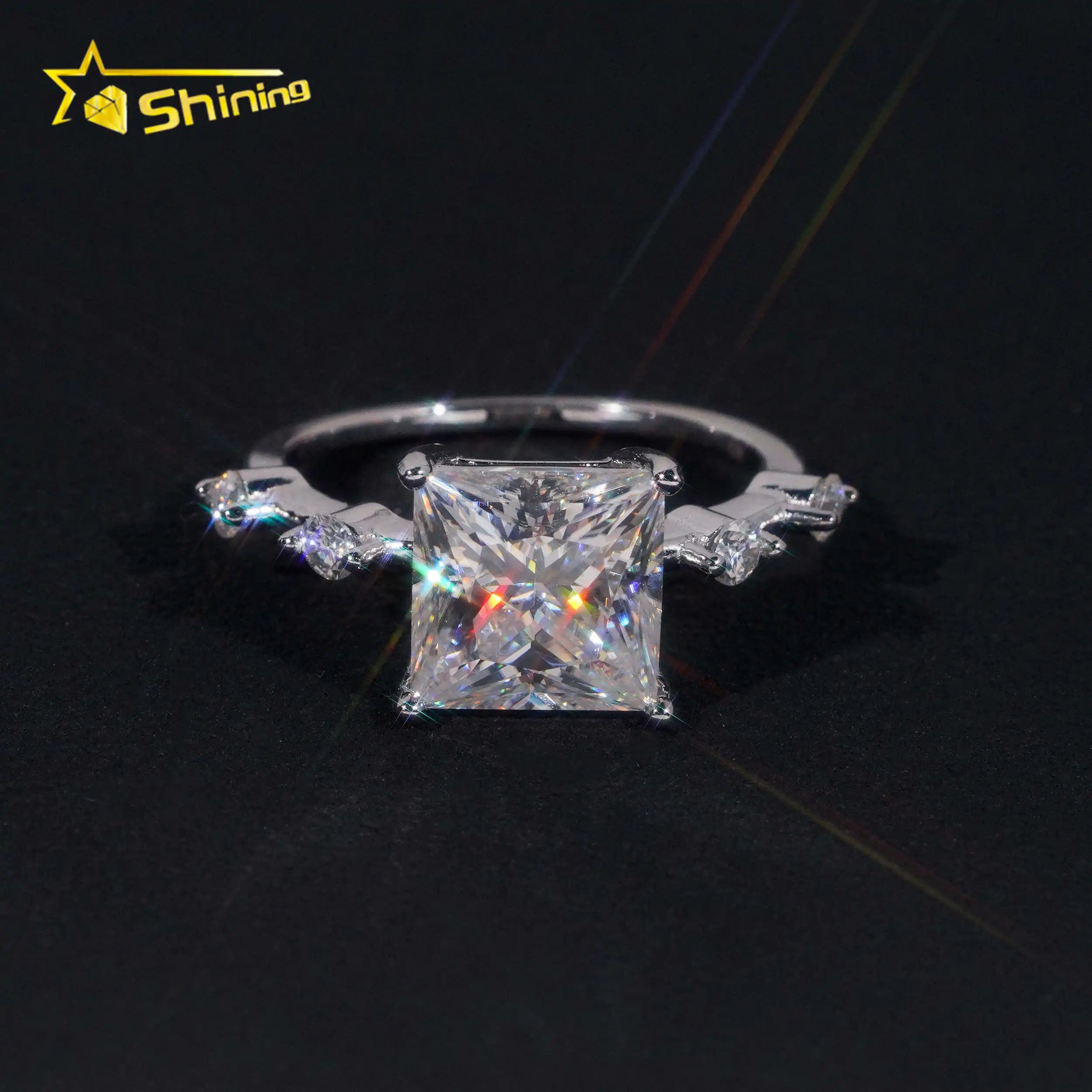 Pass Diamond Tester 925 Sterling Silver 9x9mm 4ct Princess Cut Moissanite Ring Custom Fine Diamond Engagement Ring for Women