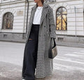Enyami Fall Winter Collection Classic Houndstooth Printing Coat Warm Outwears Single Breasted Women Extra Long Coat