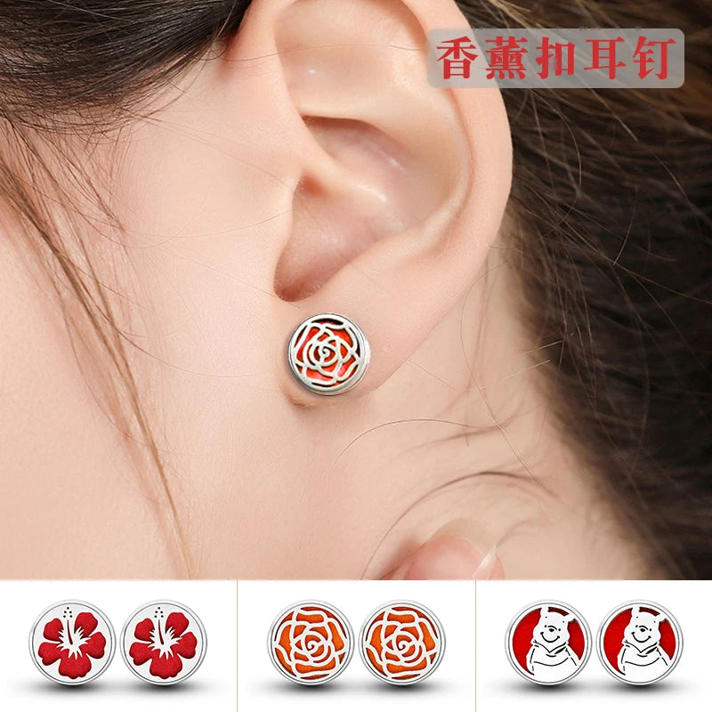 For Women Kids Jewelry 12mm Essential Oil Aroma Perfume Free 10pad Gift Wholesales Stainless Steel Earring Stud Diffuser Locket