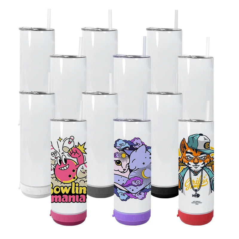 RTS STOCKED 20oz Sublimation Blanks Straight Wireless Music Speaker Smart Tumblers Coffee Mug Speaker With Straws
