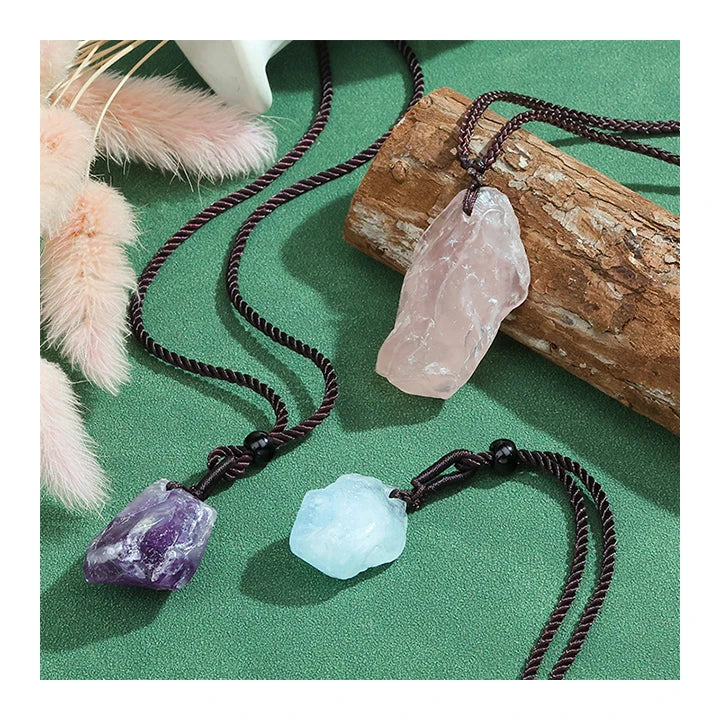 HOVANCI Stones and Shield Opal Powder Crystals Necklace Raw Crystal Natural Gemstone Quartz Pendant Necklace
