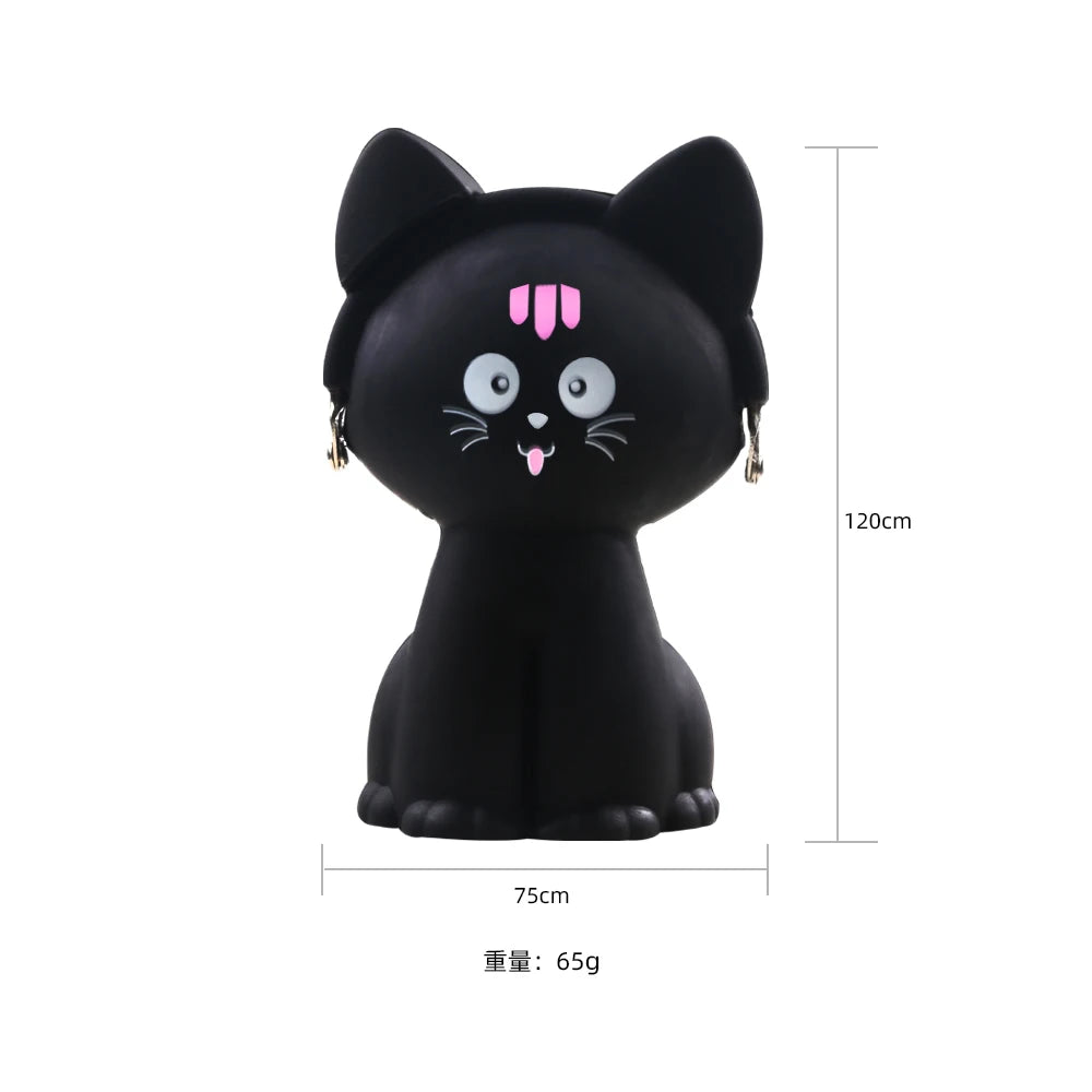 New Soft Colorful Black Cat Animal Shape Waterproof Cute Cartoon Silicone Rubber Wallet Pouch Bag Coin Purse for for Girls