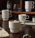 Espresso Stackable Ceramic Coffee Mugs Space Saving Durable Stacking Porcelain Cups