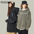 RUIQUWIN Wholesale Custom High Quality Oversized Pullover Hoodie Men Sports Washed Hooded Sweatshirts
