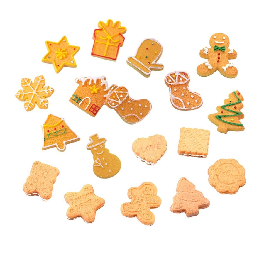 Hot Sale Xmas Holiday Theme Christmas Biscuit Cookies Design Flat Back Resin Cabochons