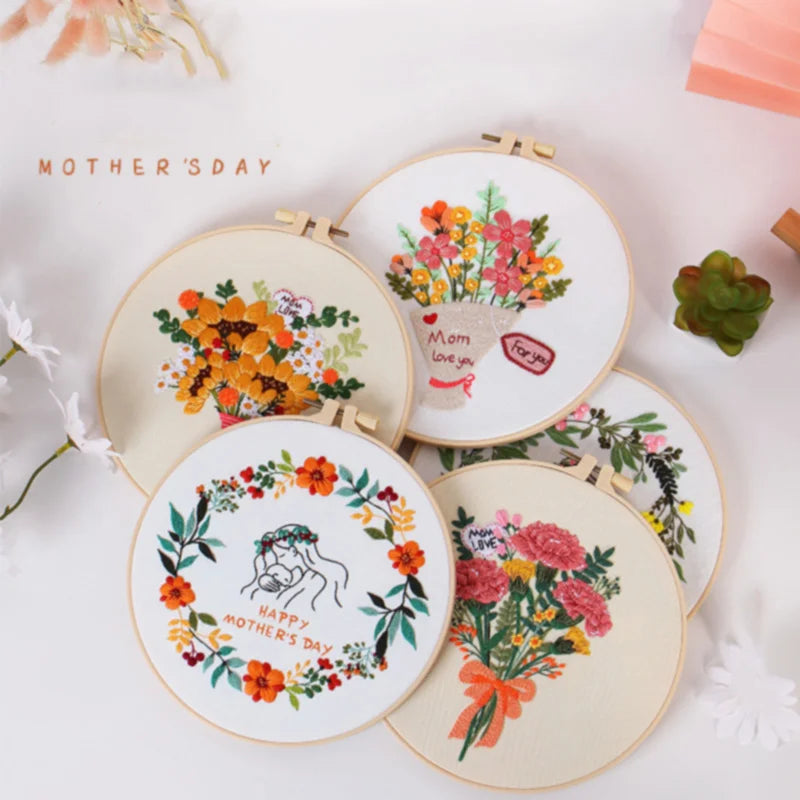 Beginner Cross Stitch Embroidery Kit for Mother's Day-Cotton Foundation Handmade Floral Pattern