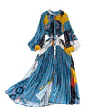 Custom New Spring Autumn Loose Long Sleeve Printed Satin Single Breasted Pleated Maxi Plus Size Women'S Casual Dresses