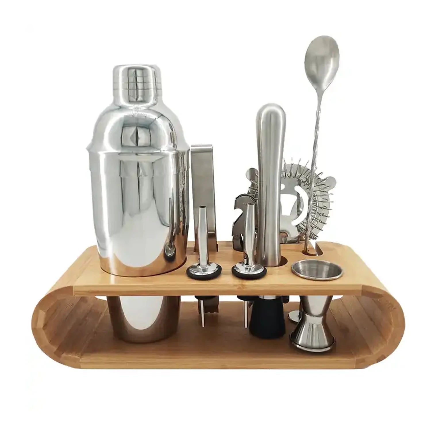 Camol Factory Stainless Steel Cocktail Shaker Set 10 Pieces Barware Tools with Bamboo Stand Portable Bartender Kit