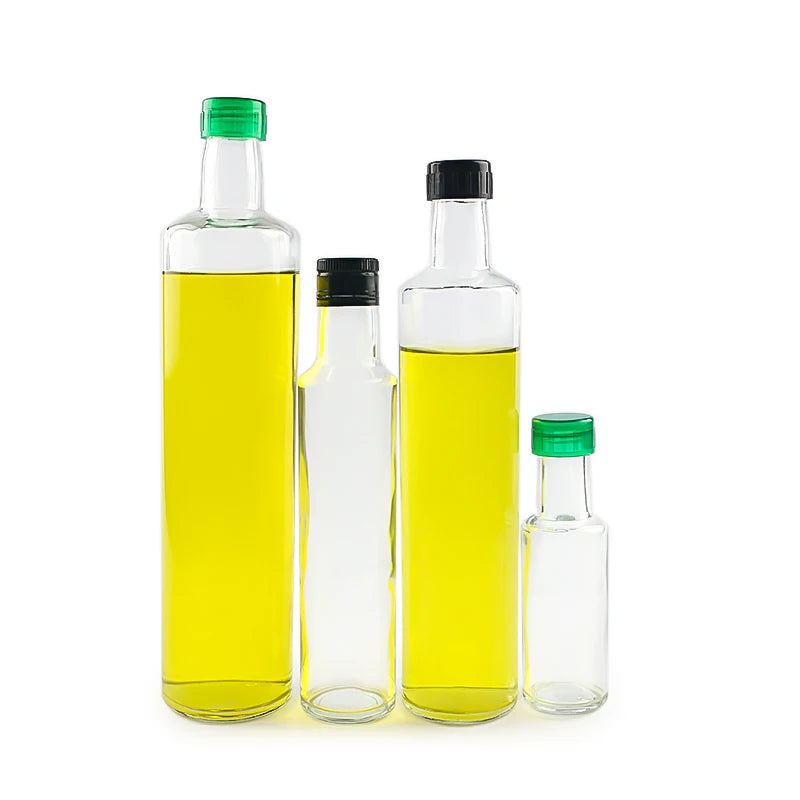 Empty clear Flint Round 750ml 500ml 250ml 100ml Dorica Olive Oil Juice Honey Glass Bottle With Cap