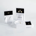 Luxury High-End 9x9x3.2cm White Sliding Handle Jewelry Box Custom Paper Cardboard Gift Packaging with Ribbon for Bracelet Drawer