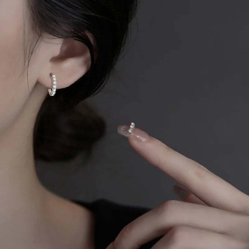 Hot Sale S925 Sterling Silver Circle Zircon Women Earrings for Female