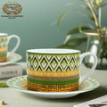 2PCS Luxury Royal Style Green Golden Bone China Ceramic Coffee Tea Cup Set Sets 8oz(240ml/cc) With 3D Gold Rim and Gift Box
