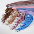 Customizable Logo 2026 Ultra-Thin Breathable Soft Chiffon Women's Long Scarf Fashionable Lace Pearl Design for Muslim Department
