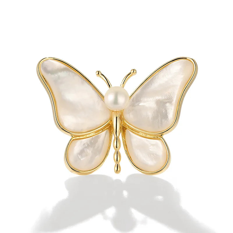 Jachon Luxury Women's Brooches Natural Sea Shell Butterfly Design Fine Copper Jewelry for Wedding Party Engagement or Gift