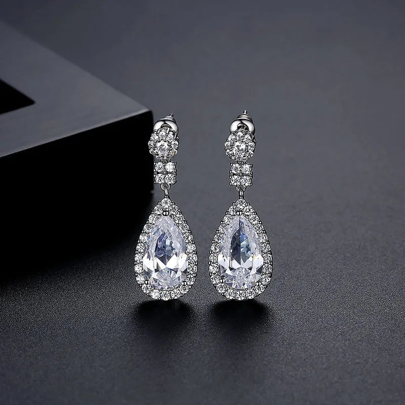 SLBRIDAL Ins Style Fashion CZ Crystal Pearls Girls Stud Earrings Trendy Cubic Zircon Women Earrings Bridal Wedding Drop Earrings