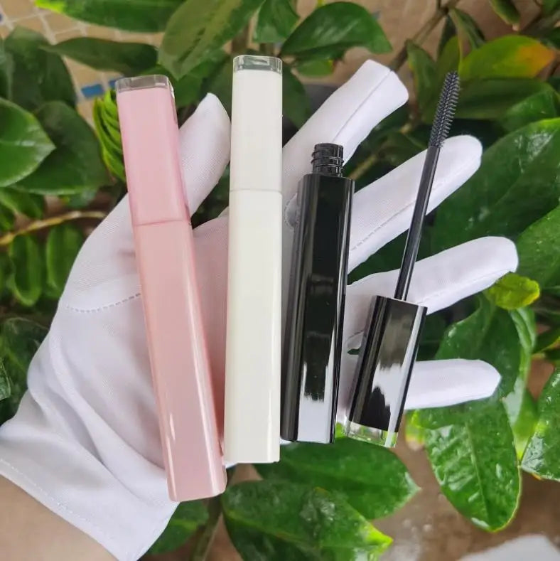 Cosmetic Packaging Wholesale 15ml Square Shiny Black Empty Mascara Tube Eyelash Serum Bottle Silicone Brush