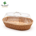 Retro Eco-Friendly Handmade Rectangle Multifunction Plastic Fruit Woven Rattan Picnic Storage Baskets Tray for Kitchen Desktop