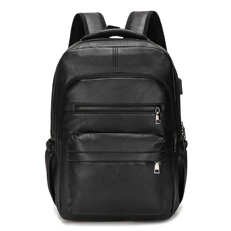 2025 New Student Big Sizes Logo Multi-Purpose Cheap Black Waterproof High School PU Leather Zipper Laptop Compartment Polyester