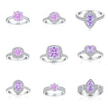 925 Sterling Silver Jewelry Factory Wholesaler Pear Cut Rhodium Plated Purple Cubic Zircon Main Stone Engagement Ring Wholesale