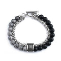 European American Men's Classic Stainless Steel Flower Basket Chain Double-Layer Frosted Stone Bracelet Fashion Jewelry Bangle