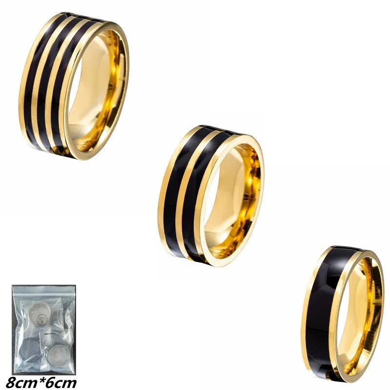 New Designs Korean Enamel Women Stainless Steel Strip Gold Ring Set