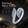 Classic 925 Sterling Silver Feather Ring with Blue Marquise Cut Cubic Zircon Rhodium Plated Adjustable Wholesale for Women