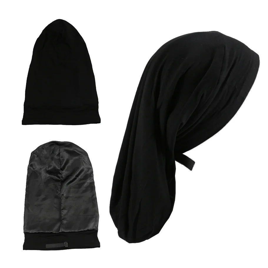 HZM-18298 Satin Lined Sleep Slouchy Cap Long Adjustable Bonnets Beanie Sleep Hair Cover Bonnet Gifts for Frizzy Hair Women