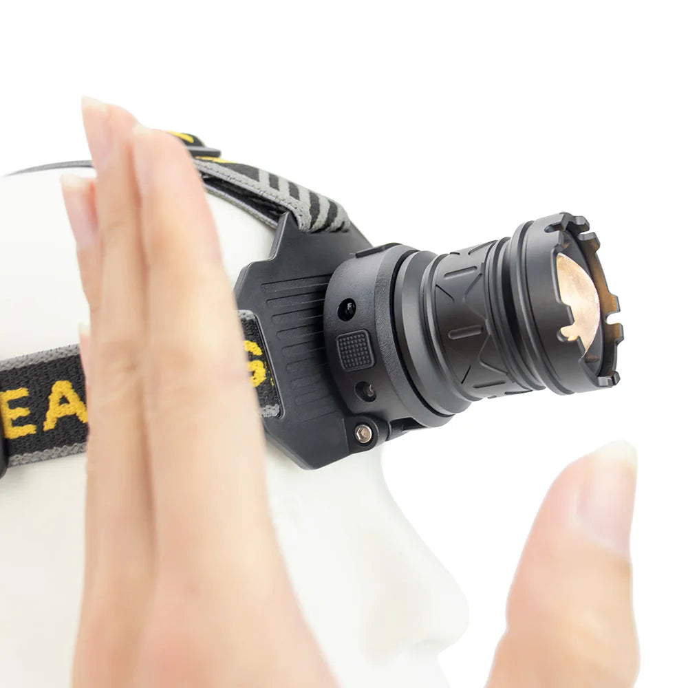 New LED Strong Light White Laser Headlight with Yellow White Dual Light Source Zoom Charging Induction Headlamp