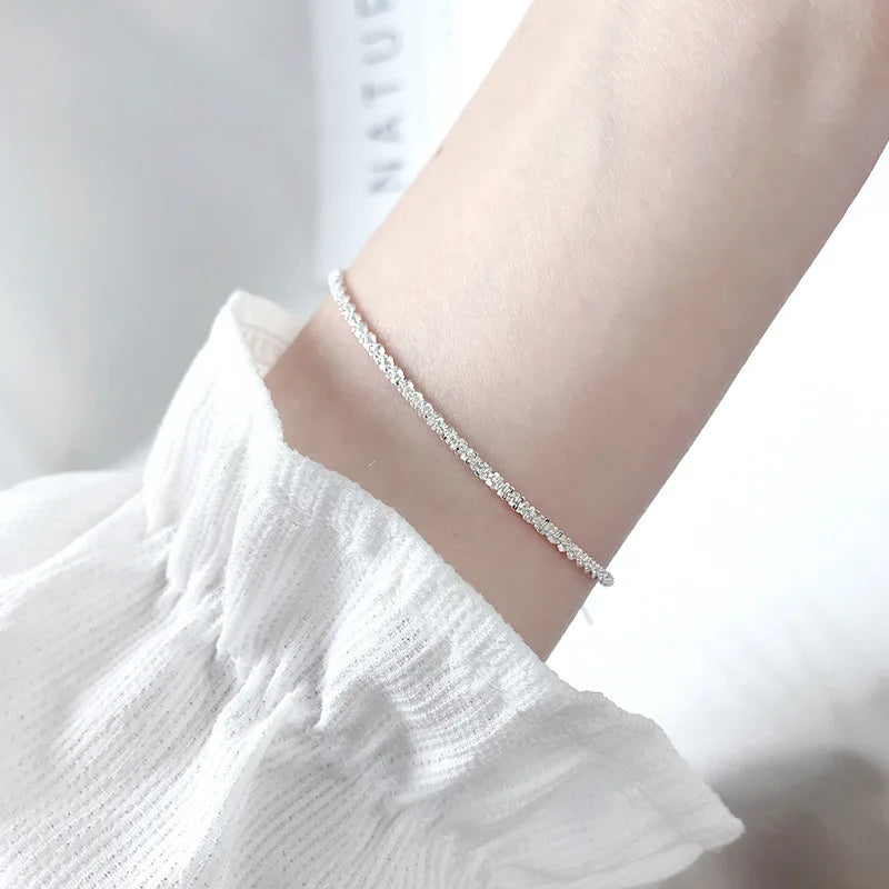 Essentials Plated Sterling Silver Round Cut  Starry Sky Bling Chain Bracelet
