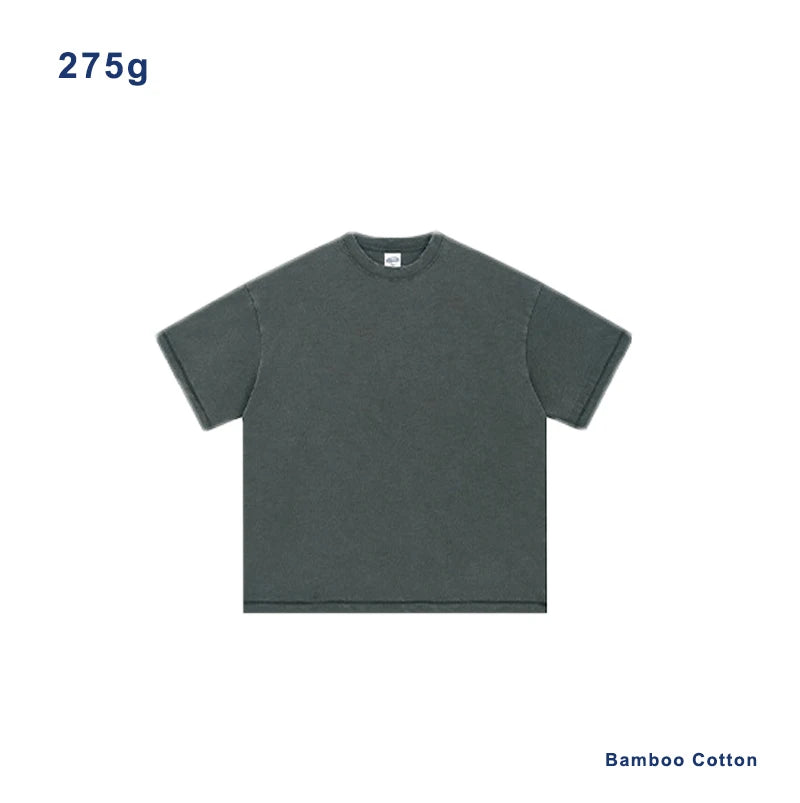 275g Vintage Washed Slub Cotton Boxy T-Shirt 100% Cotton Digital Printed Retro Casual Top