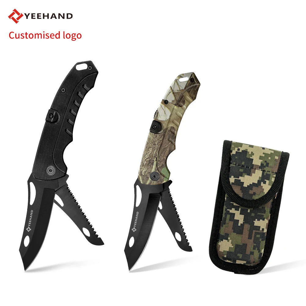 Yeehand Sharp Blade Folding Pocket Knife OEM Customizable Double Blade Tactical Knife with Camouflage ABS  Handle