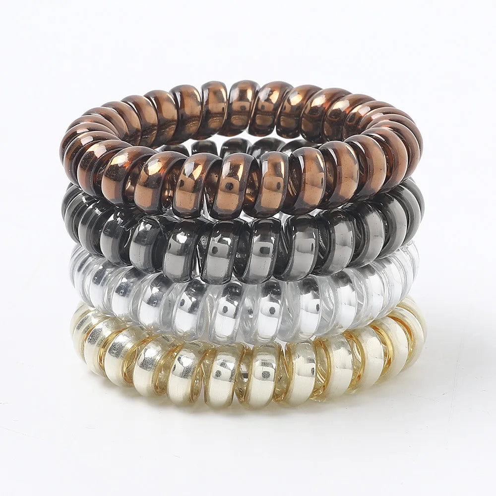 Metallic Spiral Hair Ties Plastic Hair Ties Spiral No Crease Fashion Phone Cord Telephone Wire Line Hair Accessories for Women
