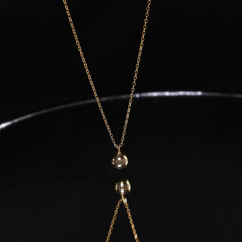 Fashion Jewelry 925 Sterling Silver Small Minimalist Necklace Single Round Bead Golden Ball Gold Plated Necklaces Women
