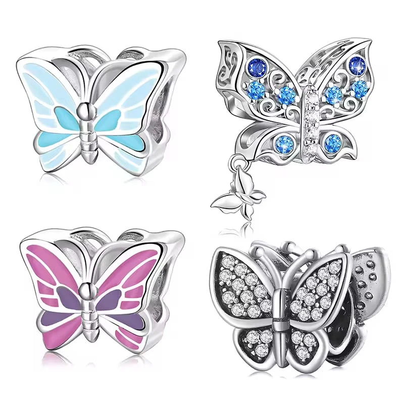 Fashion Jewellery 925 Sterling Silver Cubic Zirconia Lucky Butterfly Charm Beads
