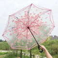 Romantic Cherry Blossom Double Layer Long Handle C Shape Transparent POE Wedding Gift Advertising Umbrella