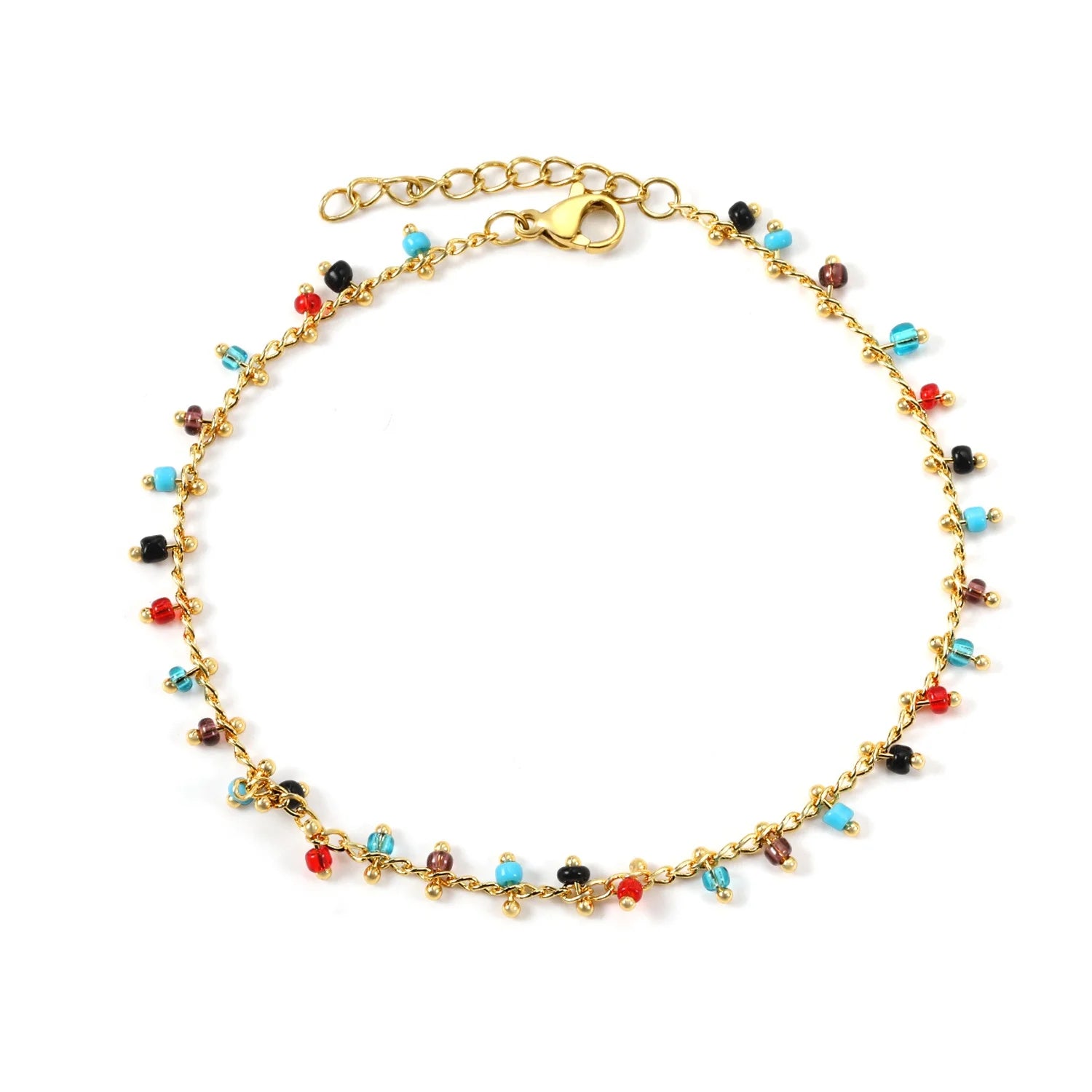 Summer Anklet Jewelry Summer Beach Color Crystal Bead Ankle Bracelet Fashion Brass Jewelry Waterproof Women Gold Plated Anklet