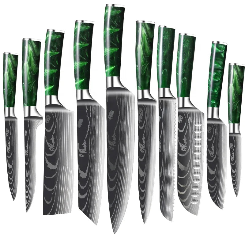 High Quality Stainless Steel Santoku Bread Knife Japanese Chef Knife Laser Damascus Pattern Original Factory Knife Set Kitchen