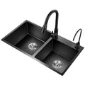 Handmade Modern Nano Kitchen Sink Black Stainless Steel Rectangular Design with Undermount Double Bowl