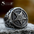 SS8-965R Stainless Steel Fashion Jewelry Rings Pentagram Baphomet Goat Sulfur Leviathan Cross Satan Devil Symbol Ring Jewelry