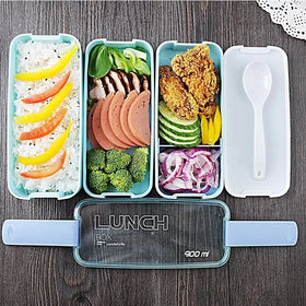Wishome High Quality 3 Layer Heatable Foodgrade Eco-Friendly Colored Lunch Box Bento Container with Spoon Plastic